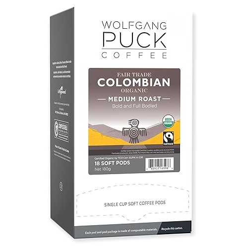 Wolfgang Puck Coffee, Colombian Organic Fair Trade, 9.5 Gram Soft Pod, 18 Count (Pack of 6)