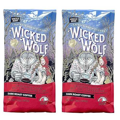 Raven\u0027s Brew Coffee Raven\u0027s Brew Wicked Wolf Ground Coffee, 12 ounce - Dark Roast - Full Body of Currant and Spice (2 Pack)