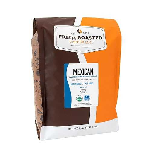 Fresh Roasted Coffee, Organic Mexican Water-Processed Decaf / USDA Organic, 100% Single Origin, Kosher / Medium Roast 5 重量ポンド (80 薬局衡オンス) Whole Bean