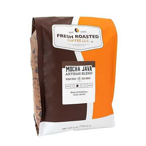 Fresh Roasted Coffee, Mocha java, 5 重量ポンド (80 薬局衡オンス), Medium Roast, Kosher, Whole Bean
