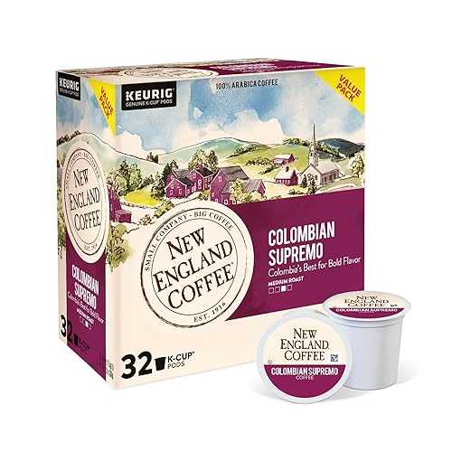 New England Coffee Colombian Supremo Medium-Roast K-Cup Coffee Pods, 32 Count, Intense Flavor \u0026 Rich Aroma