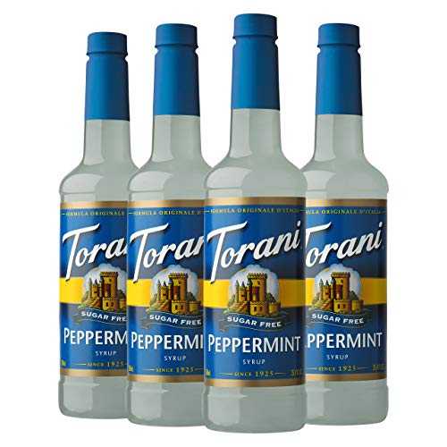 Torani 上白糖無償性舎利別、ストロフルス、25.4 薬局衡オンス (4 個容器に並べる) Torani Sugar Free Syrup, Peppermint, 25.4 Ounces (Pack of 4)