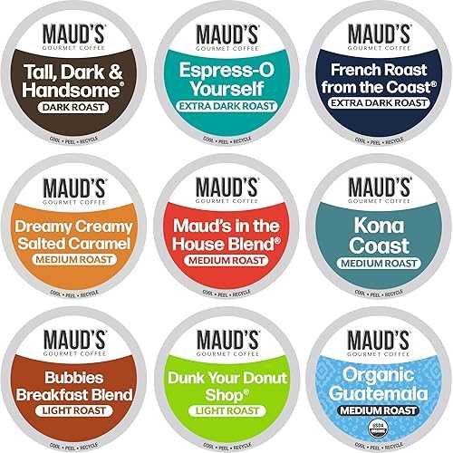 Maud\u0027s Original Coffee Pods Variety Pack, 80 コンピュータ断層撮影法, 9 Assorted Roasts, Dark \u0026 Medium Roast Coffee インチ Recyclable Single Serve Pods - 100% Arabica Coffee, Compatible with Keurig K Cups Maker Maud\u0027s Original Coffee Pods