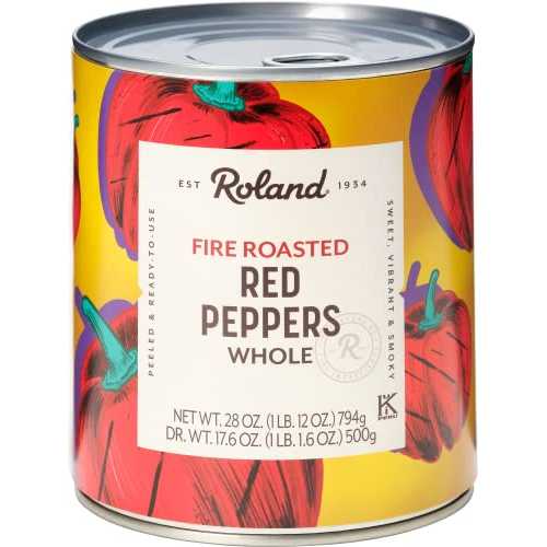 Roland Foods Whole Fire Roasted Red Peppers, Specialty Imported Food, 28 Ounce Can, Pack of 4
