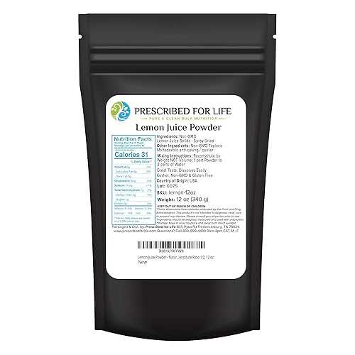 Prescribed for Life Lemon Juice Powder, Natural Spray Dried \u0026 Unsweetened Non GMO Lemon Juice, Reconstitute Ratio 1:2 (12薬局衡オンス / 340g)