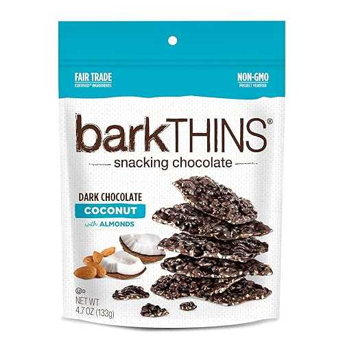 barkTHINS スナッキングダークチョコレート、扁桃入り口・入口ココナツ、4.7 薬局衡オンス (12 個風呂敷き包み) barkTHINS Snacking Dark Chocolate, Coconut with Almonds, 4.7 Ounce (Pack of 12)