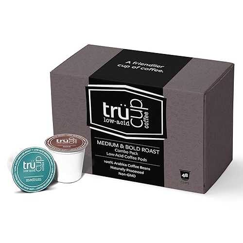 tr・・cup Low Acid Coffee K-Cups - Bold + Medium Roast - Single Serve Coffee Pods - Can Be Gentle on the Stomach (48 Count) TRUCUP tr cup Low Acid Coffee K-Cups - Bold + Medium Roast - Single Serve Coffee Pods - C