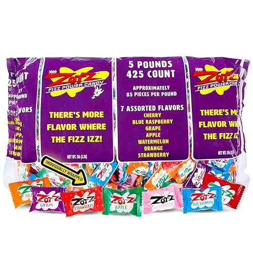 ZOTZ Fizzy Sour Candy Bulk - Retro Italian Hard Candy Individually Wrapped - Classic Nostalgic 7 Assorted Flavors Cherry, Watermelon, Strawberry, Blue Raspberry, Apple, Orange \u0026 Grape - 425 Pieces Bag for Party Favor