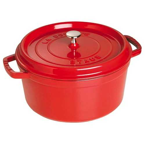 ストウブ 鋳鉄 7クオート ラウンド ココット - 桜んぼう、フランス共和国製 Staub Cast Iron Round Cocotte, Dutch Oven, 7-quart, serves 7-8, Made インチ France, Cherry