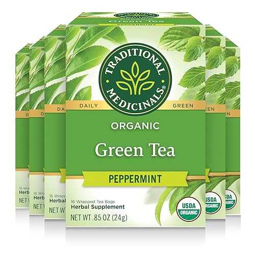 Traditional Medicinals Organic Green Tea, Peppermint - Promotes Healthy Digestion, Occasional Nausea \u0026 Indigestion Relief - Kosher, Non-GMO - 96 Teabags (Pack of 6)