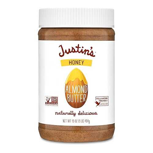 Justin\u0027s Honey Almond Butter, No Stir, Gluten-free, Non-GMO, Responsibly Sourced, 16 Ounce Jar (6 Pack)