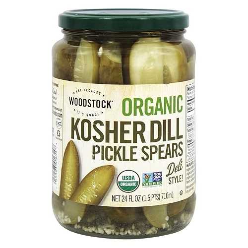 Woodstock Farms Woodstock Organic Pickles - Kosher Dill - Spears - Case of 6 - 24 薬局衡オンス.