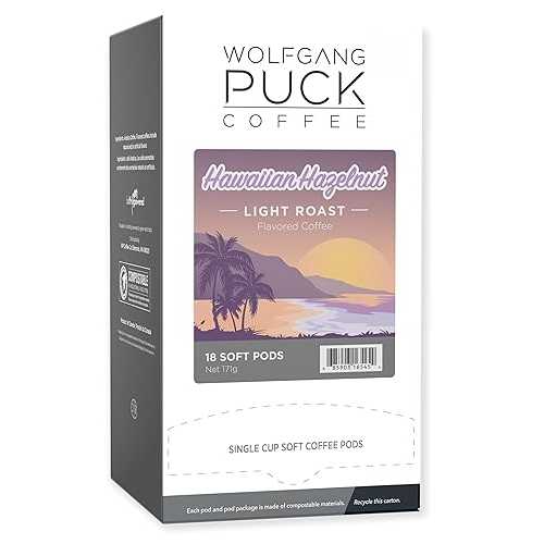 Wolfgang Puck Coffee, Hawaiian Hazelnut Flavored, 9.5 Gram Soft Pods, 18 Count (Pack of 6)