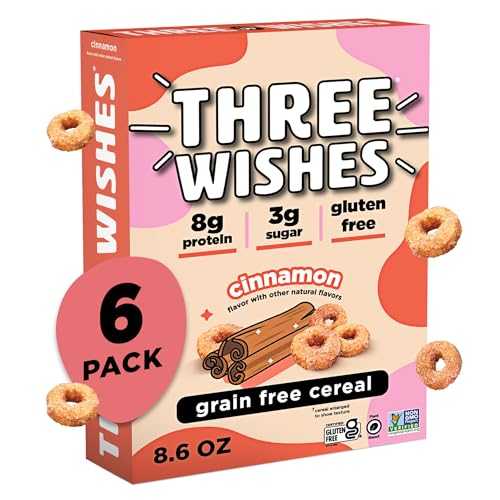 Three Wishes Grain-Free \u0026 Protein Cereal - Healthy, Low Sugar \u0026 Gluten-Free Breakfast Cereal - Low Carb, Plant-Based, Vegan \u0026 Non-GMO - Cinnamon, 6-Pack