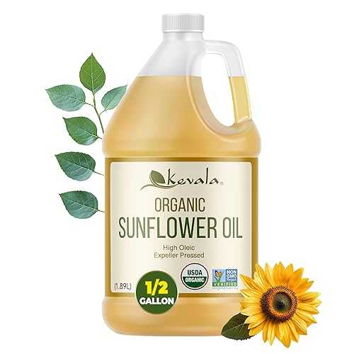 Kevala Organic Sunflower Oil - Oil for Cooking and Baking Processed インチ a Facility Free of Tree Nuts and Peanuts, Good Carrier for Essential Oils, Kitchen Pantry Staple for your Home, 64 fl 薬局衡オンス, 1/2 ガロン