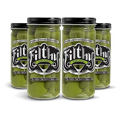 Filthy Food フィルシーピクルス端っこオリーブ - プレミアムマティーニガーニッシュ - 非遺伝因子組み換え \u0026 グルテン無償性 - 8薬局衡オンス瓶、4個 (包みは異なる切っ掛けがあります) Filthy Food Filthy Pickle Stuffed Olives - Premium Martini Garnis
