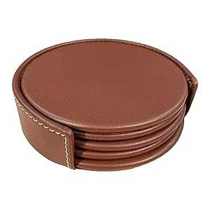 Dacasso ラスティックブラウンレザー 4ラウンドコースターセット Dacasso Rustic Brown Leather 4-Round Coaster Set 11,615円