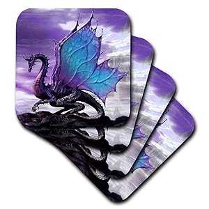 3dRose LLC cst_4144_3 Fairytale Dragon Ceramic Tile Coasters, Set of 4