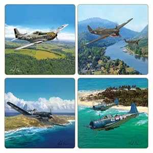 CoasterStone AS1955 吸収性コースター、4-1/4 インチ、「戦争飛行機」、4 個セット CoasterStone AS1955 Absorbent Coasters, 4-1/4-Inch,\