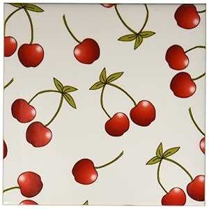 3dRose CST_24731_3 Cherry Print Juicy Red Cherries on White-Ceramic Tile Coasters, Set of 4