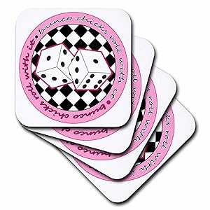 3dRose CST_28498_1 Bunco Chicks Roll with it ピンクとホワイトのソフトコースター、4 個セット 3dRose CST_28498_1 Bunco Chicks Roll with it Pink and White-Soft Coasters, Set of 4