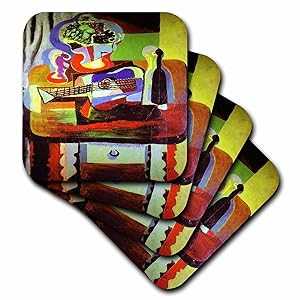 3dRose cst_52390_1 Picasso Guitar N Wine 1909 Painting Soft Coasters, Set of 4