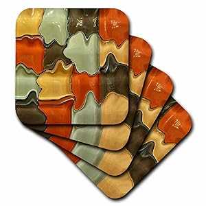 3dRose cst_53245_3 Brown Orange Yellow Green Glass Abstract-Ceramic Tile Coasters, Set of 4