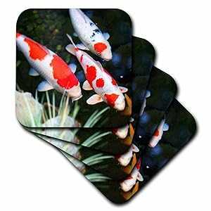 3dRose CST_62378_3 Japanese Orange and White Koi Fish-Ceramic Tile Coasters, Set of 4