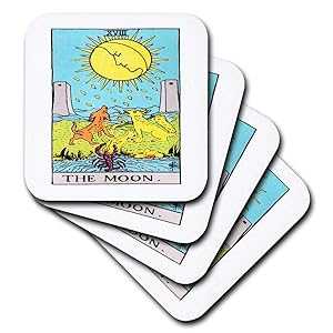 3dRose cst_62441_3 Tarot The Moon Card-セラミックタイルコースター、4枚仕かける 3dRose cst_62441_3 Tarot The Moon Card-Ceramic Tile Coasters, Set of 4