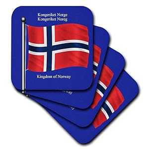 3dRose cst_63190_1 青色の背景にノルウェーの国旗、英語のノルウェー王国とノルウェー語のソフト コースター、4 枚セット 3dRose cst_63190_1 The Flag of Norway on a Blue Background with The Kingdom of Norway in English and Norwegian-Soft画像