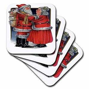 3dRose Mr and Mrs Claus- ヴィンテージ、クリスマス、かわいい、ノスタルジック、ファーザークリスマス、サンタクロース - ソフトコースター、4 個セット (CST_78761_1) 3dRose Mr and Mrs Claus- Vintage, Christmas, Cute, Nostalgic, Father C