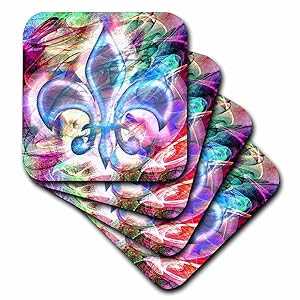 3dRose Fleur De Lis Abstract Art - Ceramic Tile Coasters, set of 4