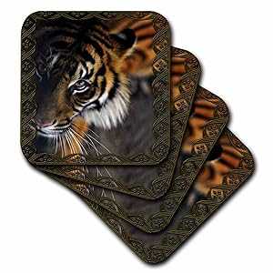 3dRose CST_108066_3 Beautiful Bengal Tiger Print and Frame-Ceramic Tile Coasters, Set of 4