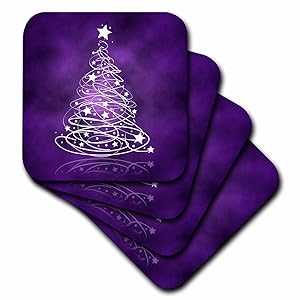 3dRose スパークリング クリスマス ツリー (パープル) - セラミック タイル コースター、4 個セット (CST_128256_3) 3dRose Sparkling Christmas Tree on Purple - Ceramic Tile Coasters, Set of 4 (CST_128256_3)