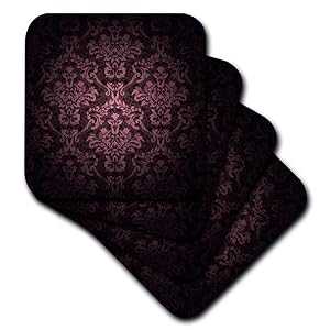 3dRose CST_153076_2 ディープナスパープル光るダマスク柄ソフトコースター (8枚セット) 3dRose CST_153076_2 Deep Eggplant Purple Glowing Damask Pattern Soft Coasters, (Set of 8)