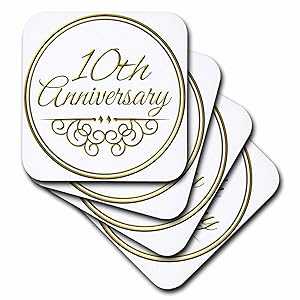 3dRose CST_154452_2 結婚記念日を祝うための 10 番目のゴールド テキスト 10 10 年 10 年一緒に ソフト コースター、8 個セット 3dRose CST_154452_2 10th Gold Text for Celebrating Wedding Anniversaries 10 Tenth Ten Years Together Soft