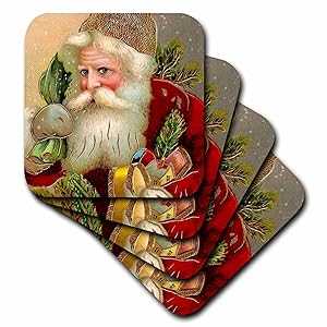 3dRose Vintage Santa Claus with Sack and Toys - Ceramic Tile Coasters, set of 4
