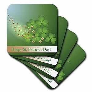 3dRose CST_180862_1 Beautiful Green and Gold Shamrocks, Happy St. Patricks Day Soft Coasters, Set of 4