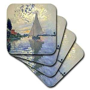 3dRose CST_203678_1 Le Petit ソフト コースターのモネの絵画ヨットのプリント、4 個セット 3dRose CST_203678_1 Print of Monet Painting Sailboat at Le Petit Soft Coasters, Set of 4