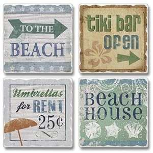 ハイランド コースター4枚セット To The Beach 05-00041 Highland Home Highland 05-00041 To The Beach Set Of 4 Coasters