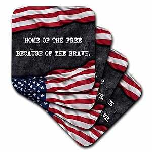 3dRose 3D Rose Home of The Free Because of The Brave Patriotic Quote Soft Coasters, Multicolor