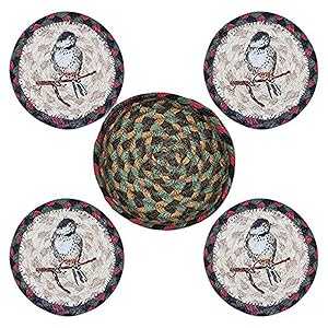 Earth Rugs 29-CB081C コースターセット、5インチ ラウンド、バーガンディ/ブラック/セージ Earth Rugs 29-CB081C Coaster Set, 5\" Round, Burgundy/Black/Sage