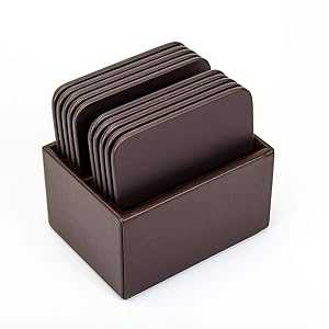 Dacasso チョコレートホルダー ブラウンレザー スクエアコースター10枚セット Dacasso Chocolate Holder Brown Leather 10 Square Coaster Set