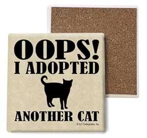 SJT ENTERPRISES, INC. Oops I Adopted Another Cat Absorbent Stone Coasters - Cork-Backed Coasters for Drinks - Great for Pet Lovers - 4 x 4 inches - Set of 4 (SJT04033)画像