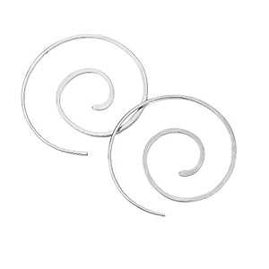 Thin Hammered Hoop Earrings, Elegant Geometric Solid Sterling Silver, Gold Filled, and Rose Gold Filled; for Women by Lotus Stone Jewelry (Silver, Spiral)|Glomarket