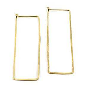 Thin Hammered Hoop Earrings, Elegant Geometric Solid Sterling Silver, Gold Filled, and Rose Gold Filled; for Women by Lotus Stone Jewelry (Gold, Rectangle)|Glomarket