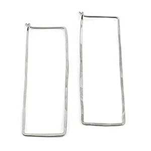 Thin Hammered Hoop Earrings, Elegant Geometric Solid Sterling Silver, Gold Filled, and Rose Gold Filled; for Women by Lotus Stone Jewelry (Silver, Rectangle)