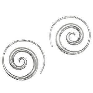 Generic Sterling Silver Simple Spiral Earrings, Handmade Minimalist Rustic Tribal Thick Swirl Hoop for Women or Men, 7/8 inches Medium size Coil Earrings