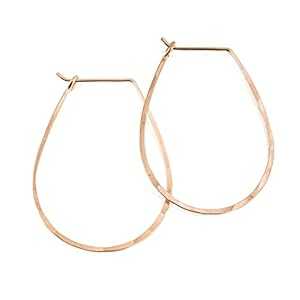 Thin Hammered Hoop Earrings, Elegant Geometric Solid Sterling Silver, Gold Filled, and Rose Gold Filled; for Women by Lotus Stone Jewelry (Rose Gold, Teardrop)