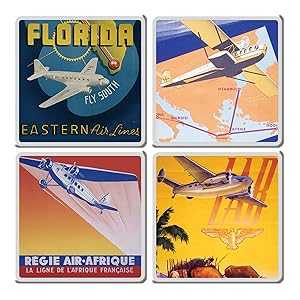 Vandor Smithsonian Vintage Travel Poster 4 Piece Ceramic Coaster Set, 3.75 x 3.75 x 0.25 Inches, Multicolored